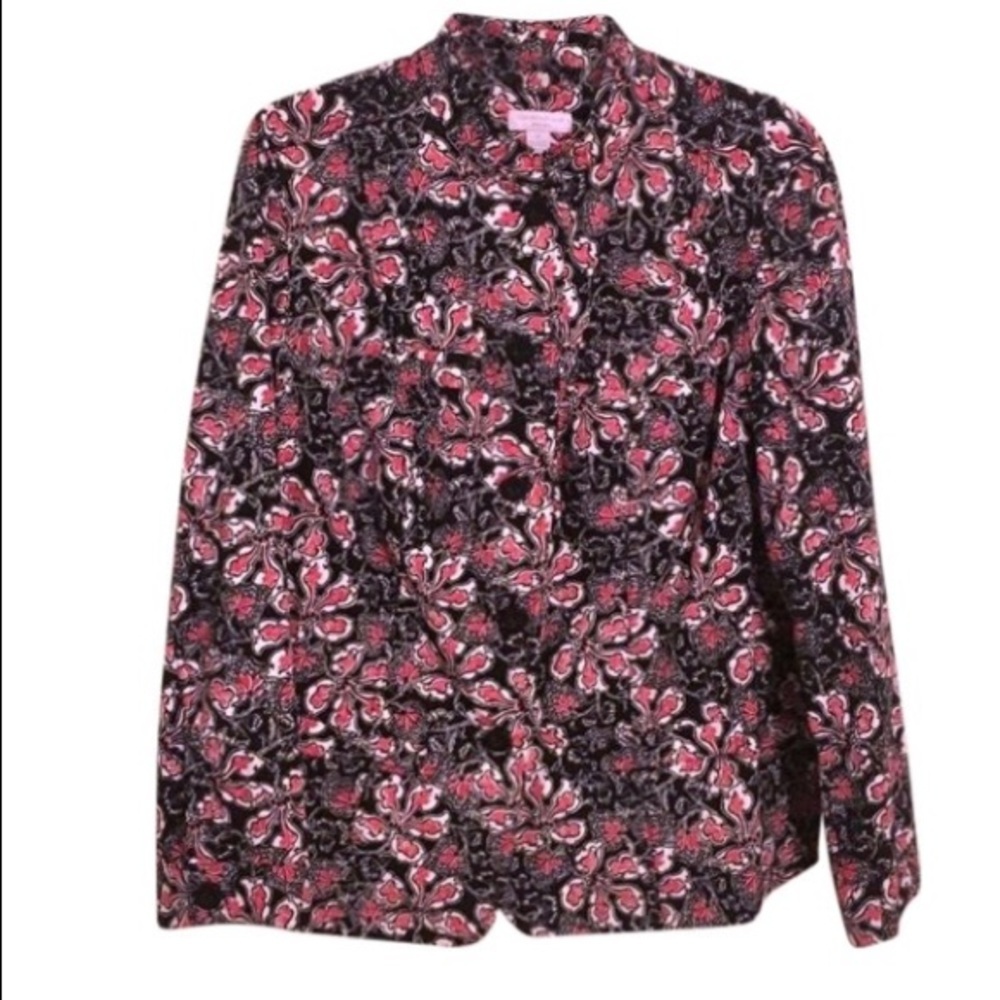Charter Club Floral Blazer Jacket 1X | Red Black Button Front Business Casual - Picture 2 of 5